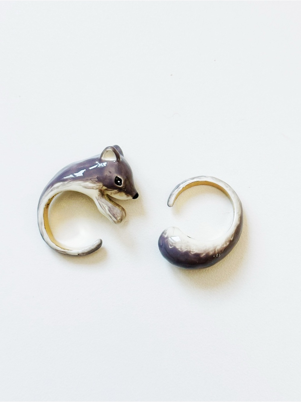 🐿️ Open Ring , Ceramic Squirrel Set Ring 16 K plated US 6 - Picture 4 of 7